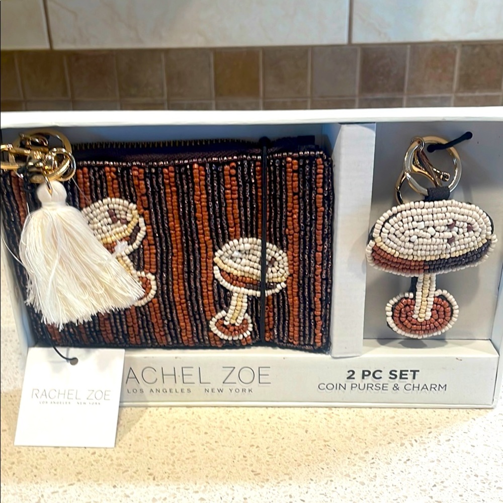 Rachel Zoe NIB Espresso Martini Beaded Coin Purse and Charm